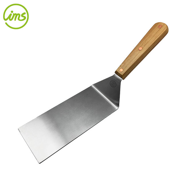 stainless steel griddle bbq spatula with bamboo handle | grill turner